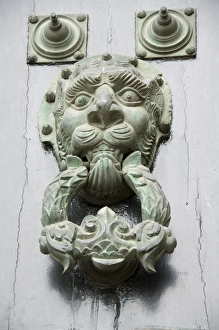Metal Work Prints: Door knocker on the front of Santiago Cathedral