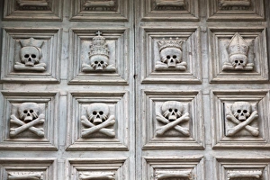 Art And Craft Prints: Door with skulls, Purgatory Church, in the Sassi area of Matera, Basilicata, Italy, Europe