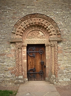 Herefordshire Prints: Doorway detail from Kilpeck Church dating from the late 12th century, Hereford Worcester