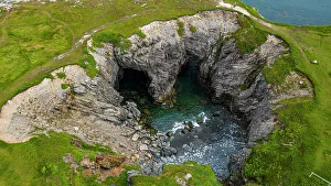 Double arch, Dungeon Provincial Park, Bonavista Peninsula, Newfoundland, Canada, North America