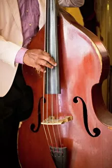 Cuba Gallery: Detail of double bass being played by a local musician in Bar El Floridita, Havana, Cuba