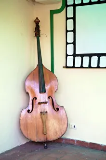 Cuba Gallery: Double bass in restaurant, Vinales, Pinar Del Rio Province, Cuba, West Indies, Central America