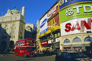 Bill Board Prints: Double decker bus and advertisements, Piccadilly Circus, London, England, UK
