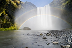 Skogar Prints: Double rainbow over Skogar Waterfall, Skogar, Iceland, Polar Regions