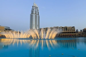 Palace Hotel Prints: Downtown district with the Dubai Fountain, Address Building and Palace Hotel