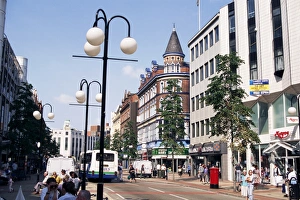 Buses Prints: Downtown shopping area