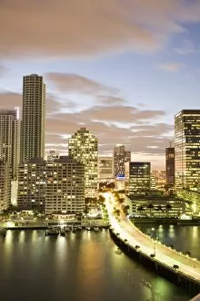 Downtown skyline at dusk, Miami, Florida, United States of America, North America