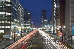 Eastern Script Prints: Downtown street at dusk, Hiroshima, Hiroshima Prefecture, Japan, Asia