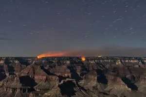 Nocturnal Prints: Dragon Bravo Wildfire on Grand Canyon North Rim at night, South Rim, Arizona, USA
