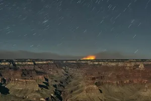 Smoke Prints: Dragon Bravo Wildfire on Grand Canyon North Rim at night