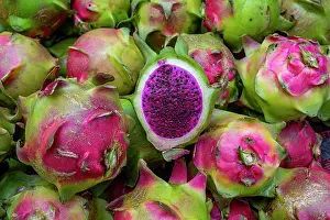 Stalls Prints: Dragon fruit displayed in a vegetable market in Dhaka