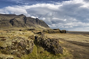 Meteorological Prints: Dramatic cloud formations over landscape, near Vik Y Myrdal, South Iceland, Polar Regions