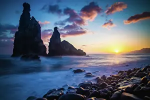 Madeira Prints: Dramatic coastline with rocks during sunset at Ribeira da Janela in Madeira Portugal