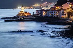 Romance Prints: Dramatic coastline and rocky shore at night near Canial in Madeira, Portugal