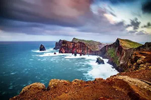 Madeira Prints: Dramatic coastline shows rocks and cliffs along the ocean in Madeira
