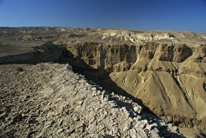 Rock Cliffs Prints: Dramatic eroded desert highalnds above the Dead Sea, near Ein Boqeq, Israel, Middle East