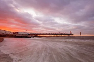 Vanishing Point Prints: Dramatic skies over Herne Bay Pier at dusk, Herne Bay, Kent, England, United Kingdom