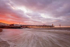 Pier Gallery: Dramatic skies over Herne Bay Pier at dusk, Herne Bay, Kent, England, United Kingdom