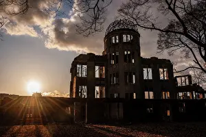 Resilience Prints: Dramatic sunset behind the The Hiroshima Peace Memorial (Genbaku Dome)