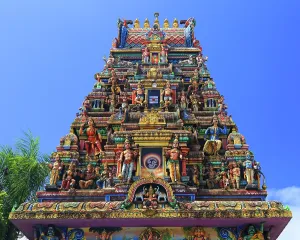 Sculptures Prints: Draupadee Ammen Kovil Hindu Temple in Goodlands shows colorful sculptures