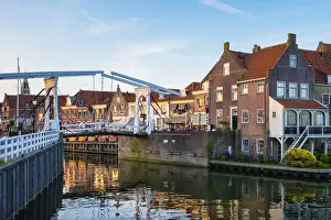 Old Harbour Prints: Drawbridge and historic houses at the entrance of the Oude Haven (Old Harbor), Enkhuizen