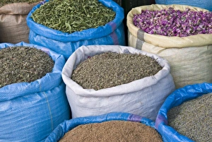 Dried flowers and herbs for sale in the souk, Medina, Marrakech (Marrakesh) Dried flowers and herbs for sale in the souk, Medina, Marrakech (Marrakesh)