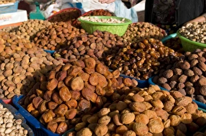 Stall Prints: Dried fruits on market stall, Osh, Kyrgyzstan, Central Asia, Asia