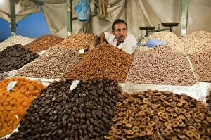 Images Dated 9th July 2009: Dried fruits seller, Medina Souk, Marrakech, Morocco, North Africa, Africa