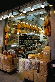 Dried seafood shop, Des Voeux Road West, Hong Kong Island, Hong Kong, China, Asia