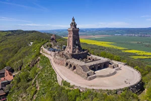 Typically German Gallery: Drone aerial of the Kyffhaeuser Monument, Barbarossa monument, Thuringia, Germany, Europe