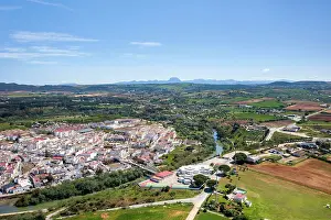 Pueblos Blancos Prints: Drone aerial view of Arcos de la Frontera village of the Pueblos Blancos region