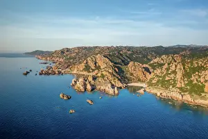 Awe Inspiring Prints: Drone aerial view of Costa Paradiso golden cliff landscape