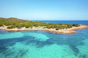 Sardinia Prints: Drone aerial view of a kayak on the turquoise water