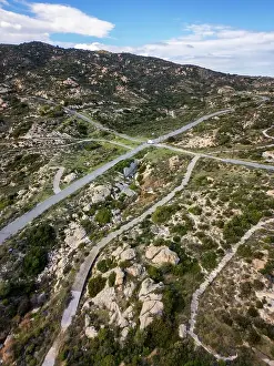 Tracks Prints: Drone aerial view of Kriaritsi project area with abandoned roads in the south of Greece