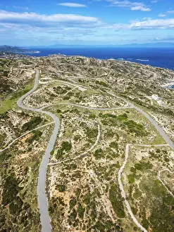 Amphitheater Prints: Drone aerial view of Kriaritsi project area with abandoned roads in the south of Greece