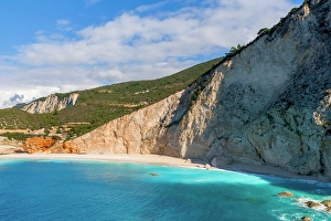 Porto Prints: Drone aerial view of Porto Katsiki, Lefkada island, Ionian Islands, Greek Islands, Greece