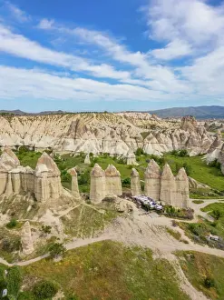 Love Prints: Drone aerial view shows rock formations in Love valley located in Cappadocia