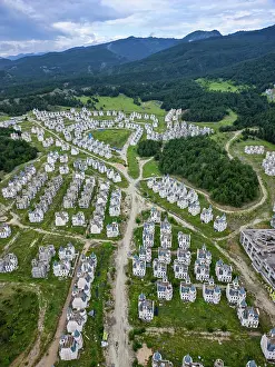 Estate Prints: Drone view of abandoned fairytale castles in Burj al Babas ghost town in Turkey