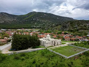 Preserved Prints: Drone view captures Suruz Caravanserai with surrounding landscape in Turkey