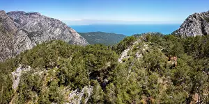 Antalya Prints: Drone view capturing mountains and coast in Antalya