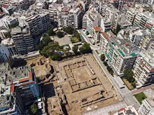 Thessaloniki Prints: Drone view of Navarinou square with Roman ruins of the Palace of Galerius