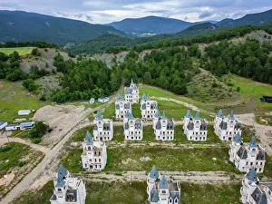 Uninhabited Prints: Drone view shows abandoned fairytale castles in ghost town of Burj al Babas in Turkey