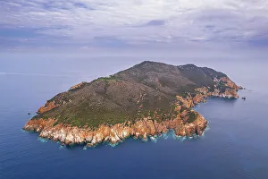 Latina Province Prints: Drone view of Zannone island on a cloudy day