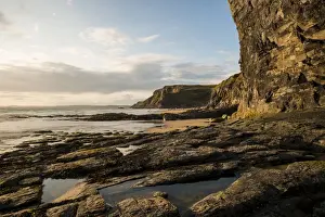 Rock Pool Prints: Druidston Haven Beach at dusk, Pembrokeshire Coast National Park, Wales, United Kingdom