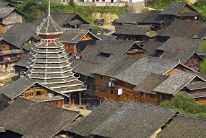 Drum Tower Prints: Drum Tower at Rongjiang, Guizhou Province, China, Asia