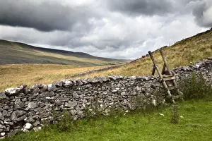 Meteorological Prints: Dry stone wall and ladder stile at Twisleton Scar near Ingleton