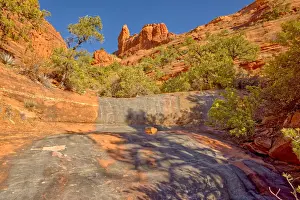 Sedona Prints: A dry waterfall sandstone ledge on a trail to Steamboat Rock, Coconino National Forest