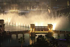 Dubai Prints: Dubai Fountain, Burj Khalifa Lake, Downtown, Dubai, United Arab Emirates, Middle East