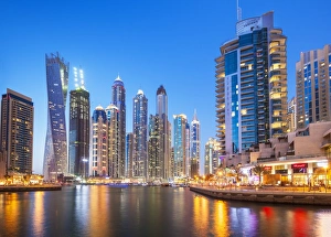 21st Century Prints: Dubai Marina skyline at night, Dubai City, United Arab Emirates, Middle East