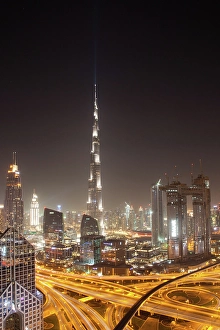 Aesthetics Prints: Dubai skyline at dusk with Burj Khalifa